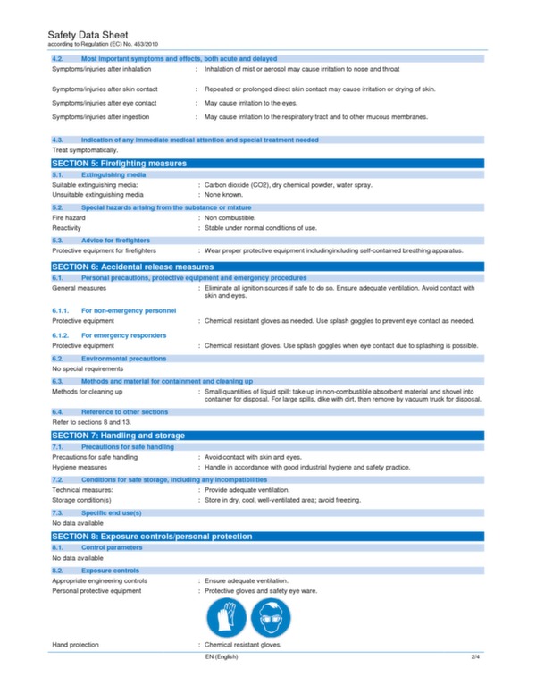 Lavatory chemicals Sani-Tank N fact sheet