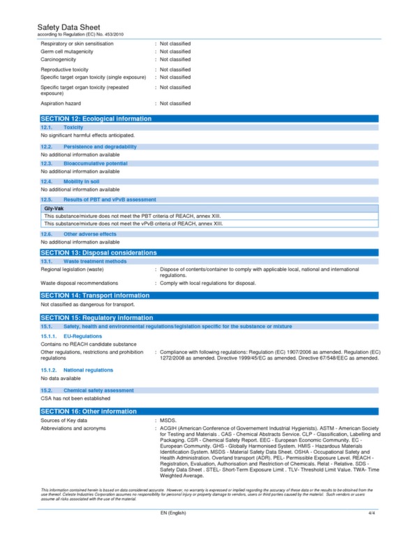 Lavatory chemicals Sani-Tank N fact sheet