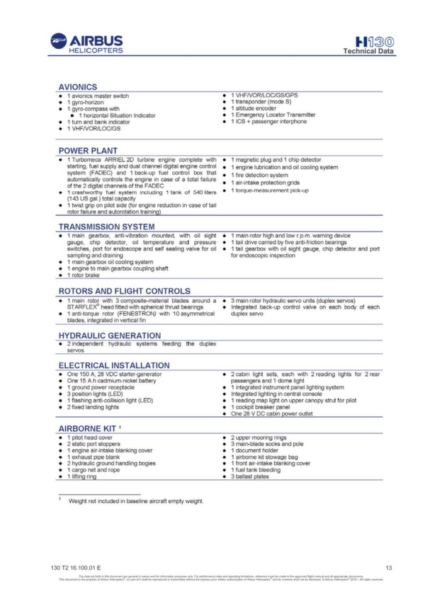 H130 Technical Data 2016 - Airbus Helicopters