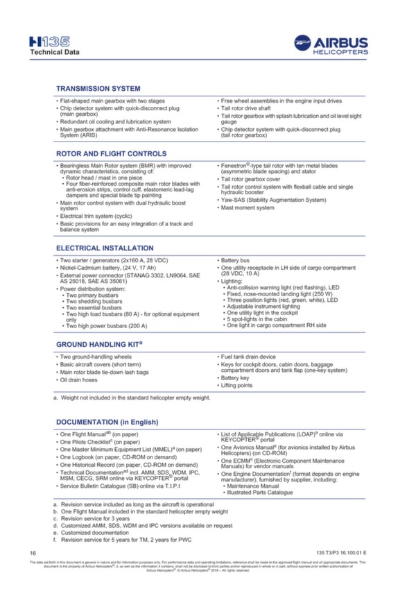 H135 Technical data 2016 - Airbus Helicopters