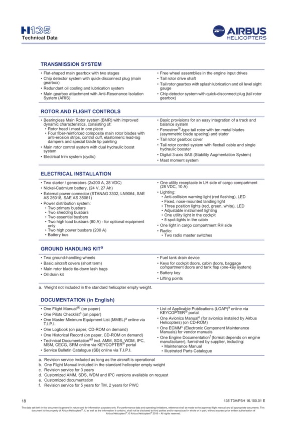 H135 Helionix Technical Data 2016 - Airbus Helicopters