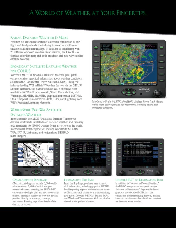 Avidyne Corp. - Multi function display EX 600 Brochure