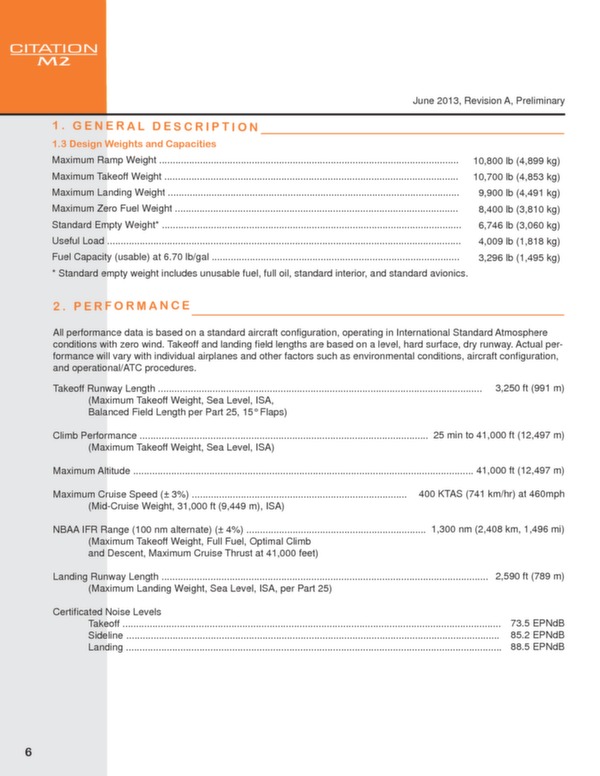 Cessna Citation M2 technical data