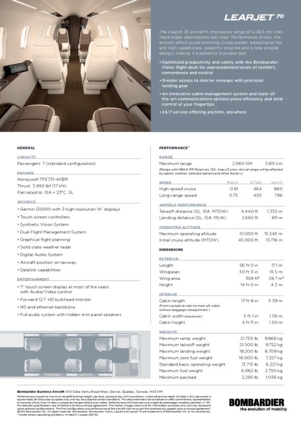 Learjet 70 Fact sheet