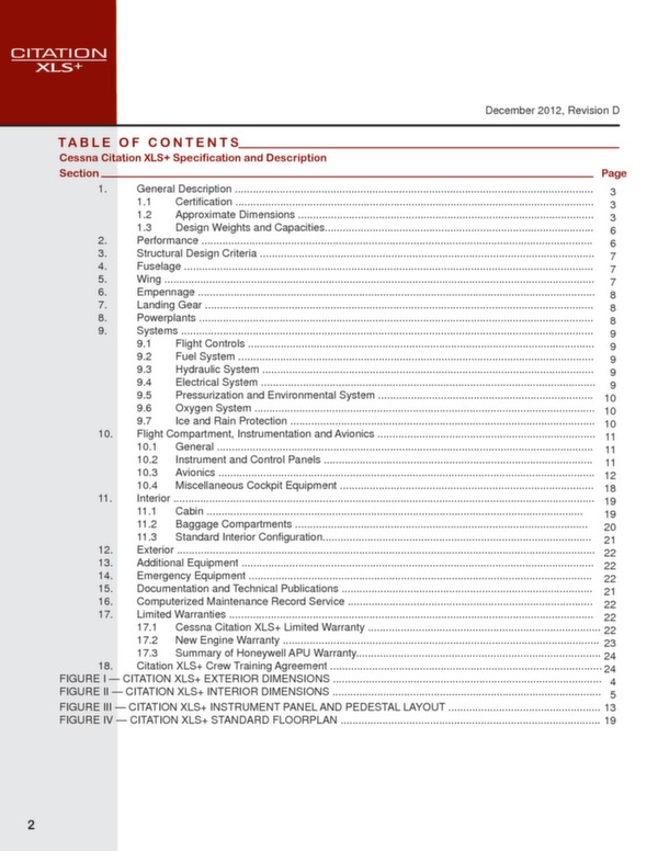 Cessna Citation XLS+ technical data