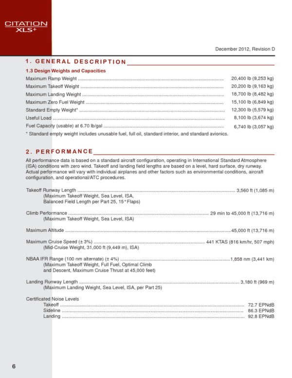 Cessna Citation XLS+ technical data