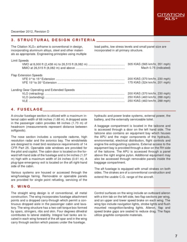 Cessna Citation XLS+ technical data