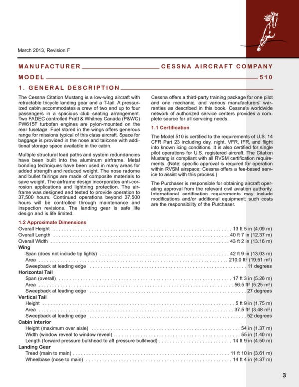 Cessna Citation Mustang technical Data