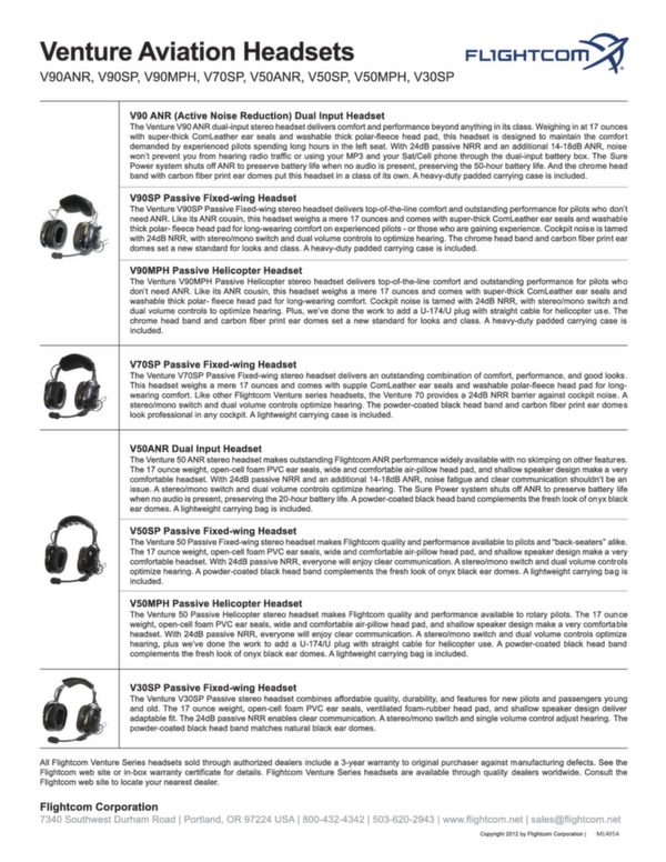 Venture series headset brochure