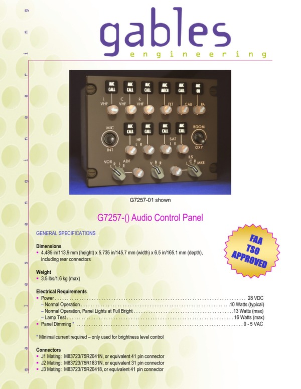 G7257 audio control panel data sheet