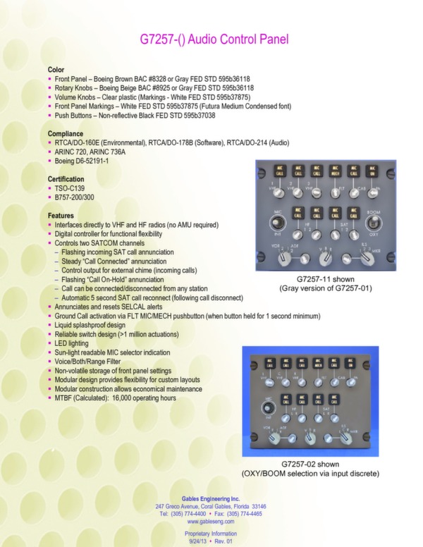 G7257 audio control panel data sheet