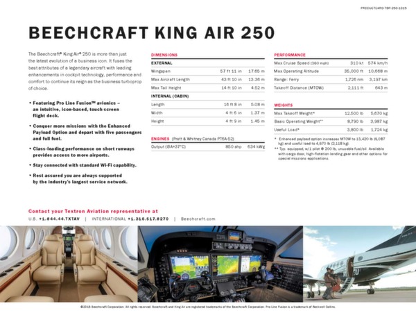 King Air 250 - données techniques