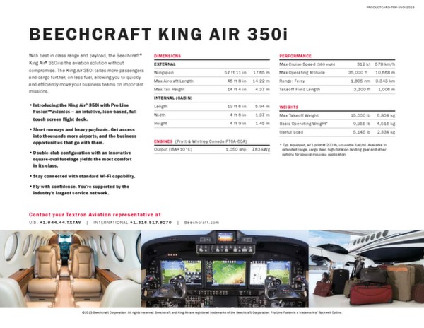 King Air 350i - données techniques
