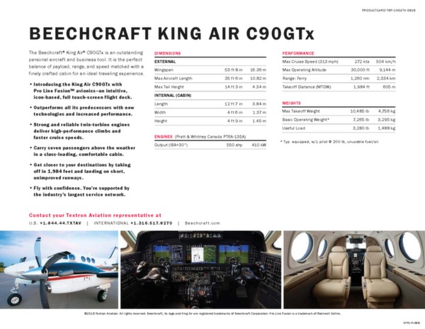 King Air C90GTx - données techniques