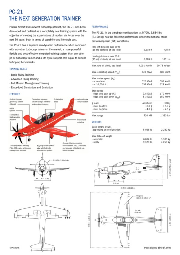 Pilatus PC-21 - données techniques