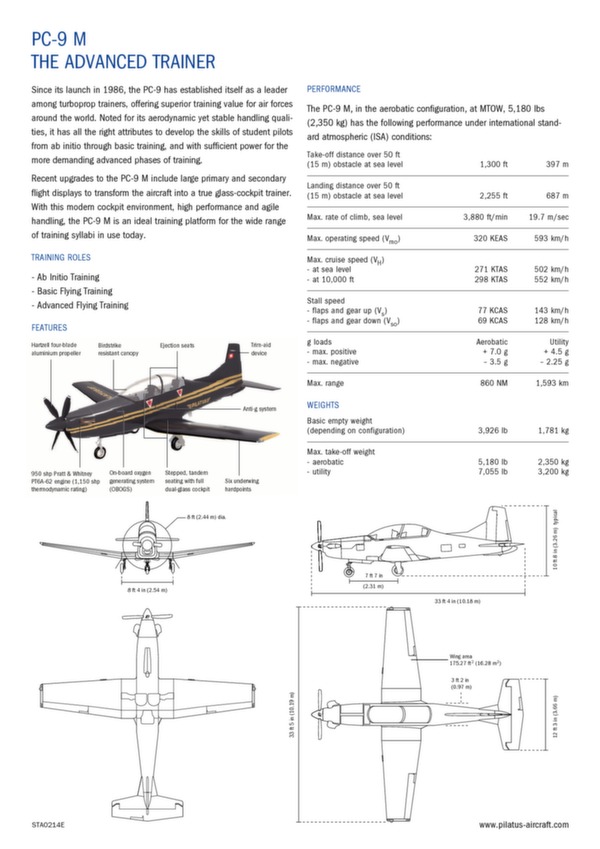 Pilatus PC-9 M - donnees techniques