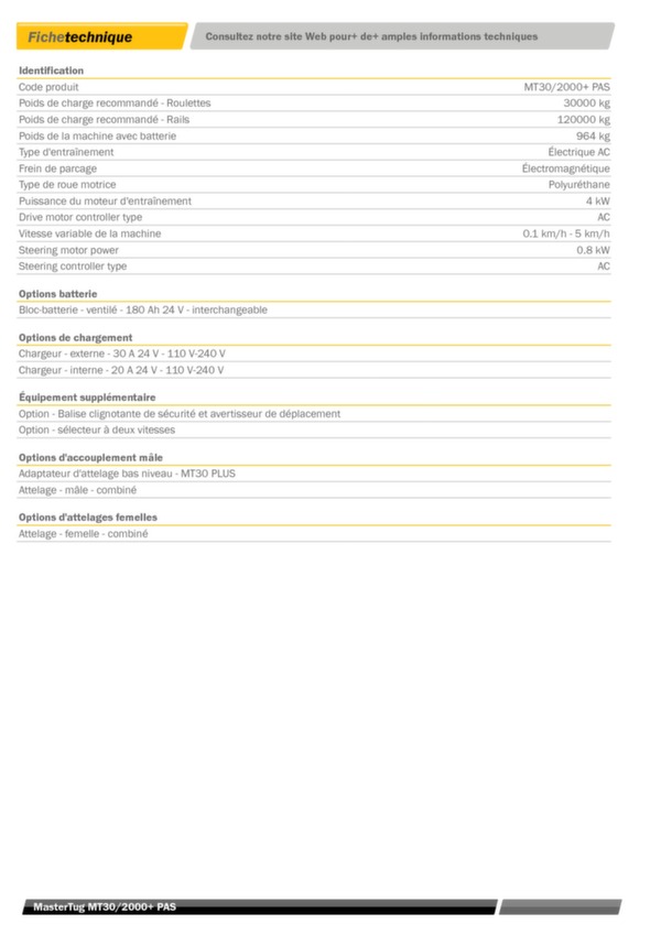 Tracteur pousseur charge lourde / MT30/2000+ PAS