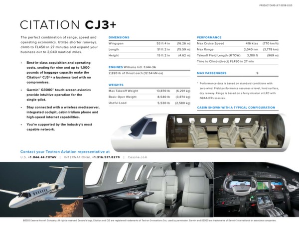 Cessna Citation CJ3+ - données techniques