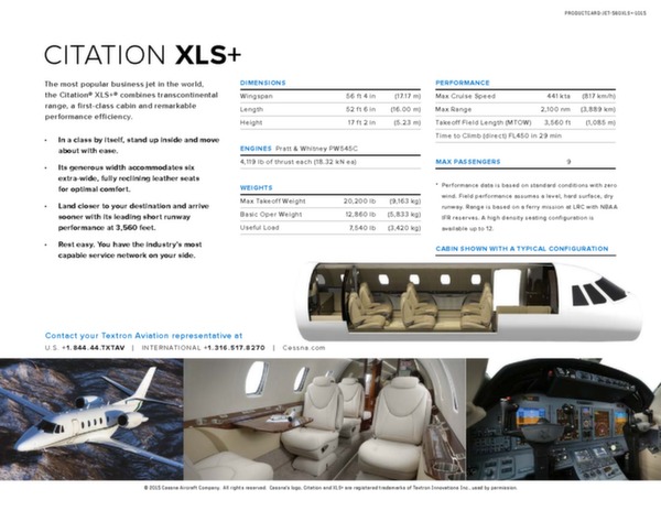 Cessna Citation XLS+ datasheet