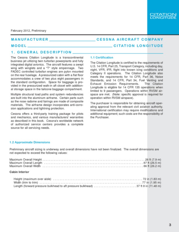 Cessna Citation Latitude datasheet - 2012