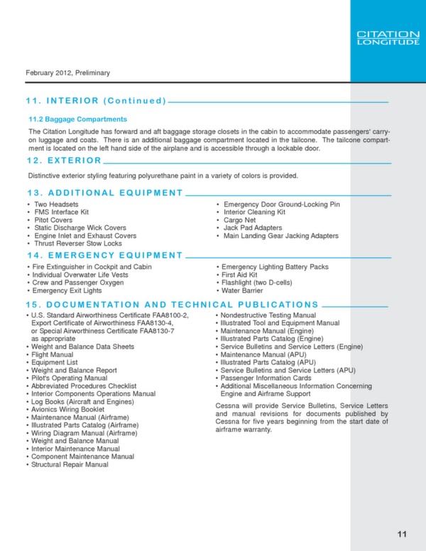 Cessna Citation Latitude datasheet - 2012