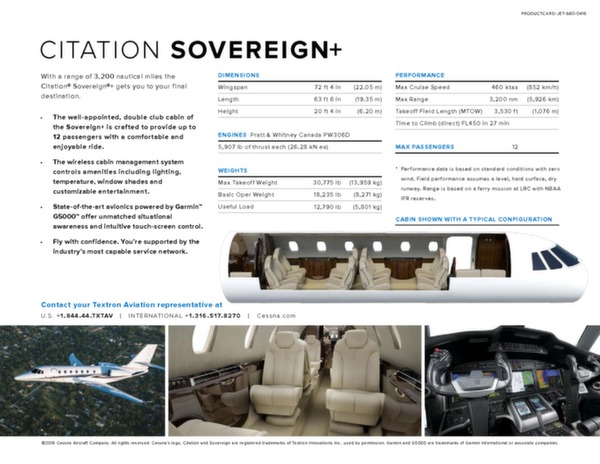 Cessna Citation Sovereign+ / données techniques