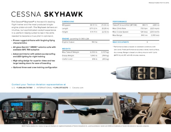 Cessna Skyhawk - données techniques