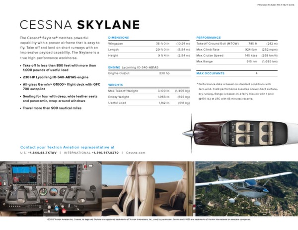 Cessna Skylane - données techniques