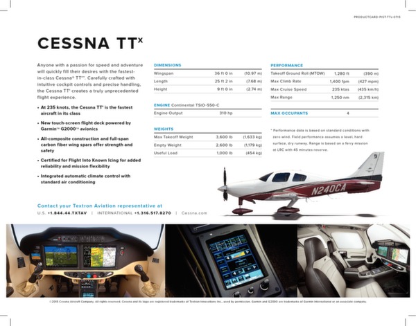 Cessna TTx - données techniques