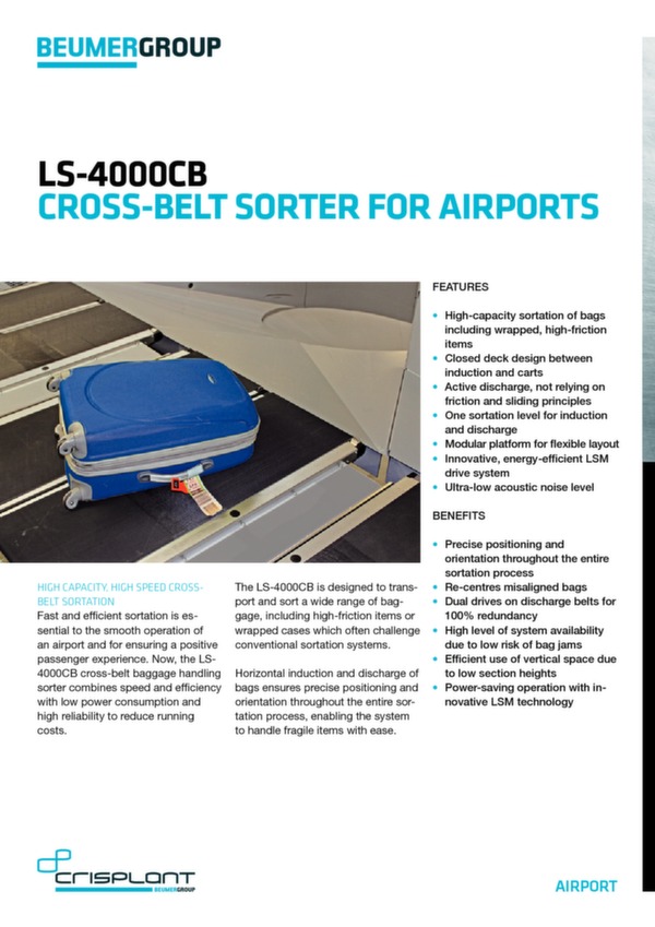 Systèmes de tri de bagages à haute cadence - BEUMER LS-4000CB Cross-Belt Sorter