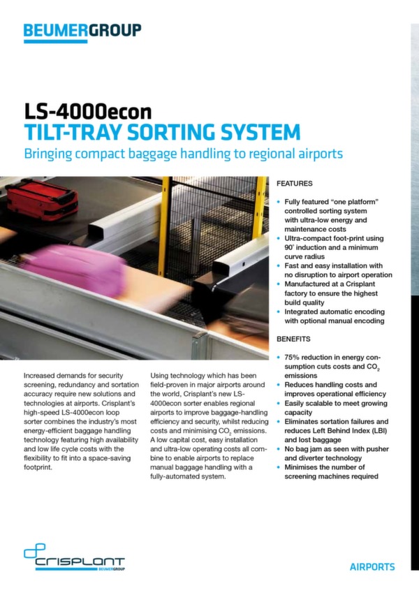 LS-4000econ tilt-tray sortation system: compact baggage handling