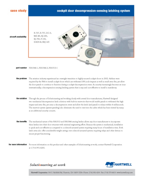 Cockpit door decompression-sensing latching system brochure