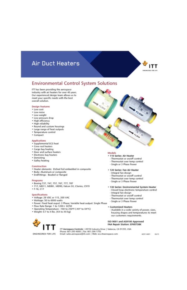 Air duct heater data sheet