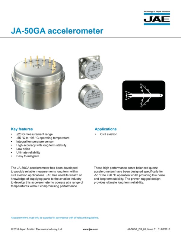Données techniques accéléromètre JA-50GA