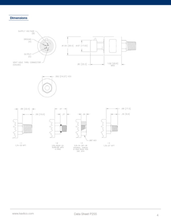 Pressure transducer P255 data sheet