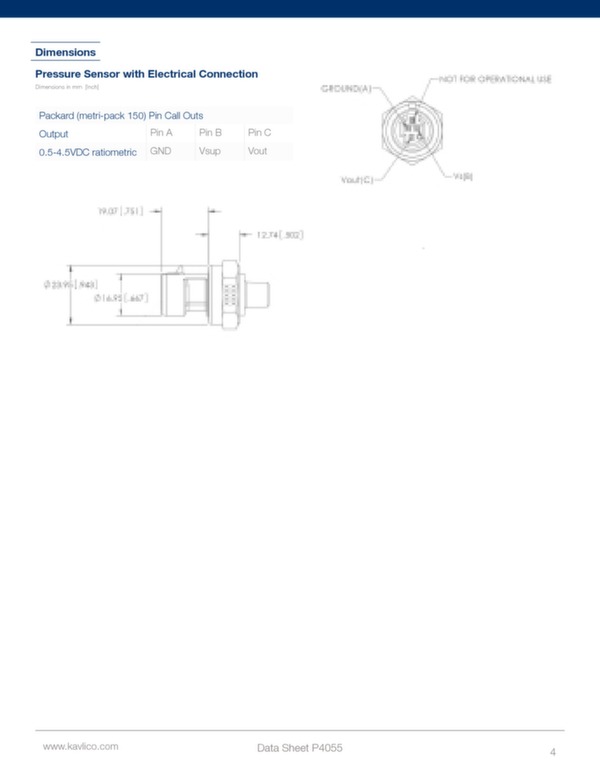 Pressure transducer P4055 data sheet