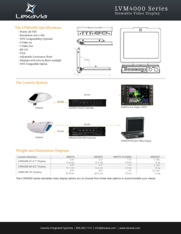 Stowable video display LVM4000 Series data sheet