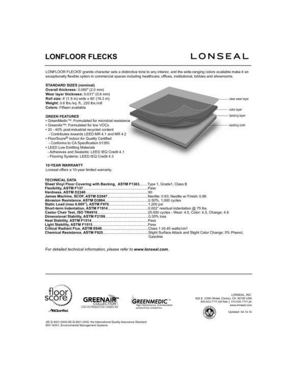 Lonfloor Flecks flooring data sheet