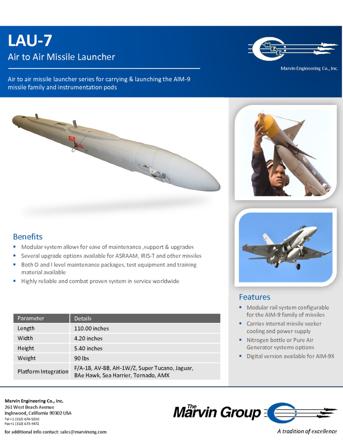 LAU-7 missile launcher data sheet.