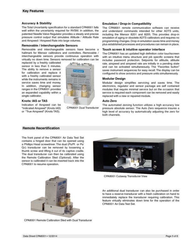 Air data test set CPA8001 data sheet