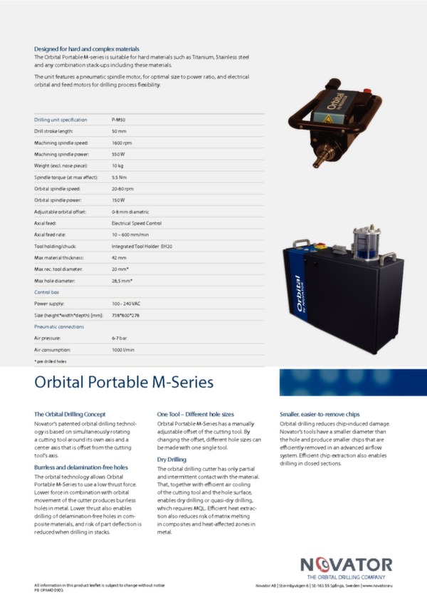 Données techniques Orbital PM50