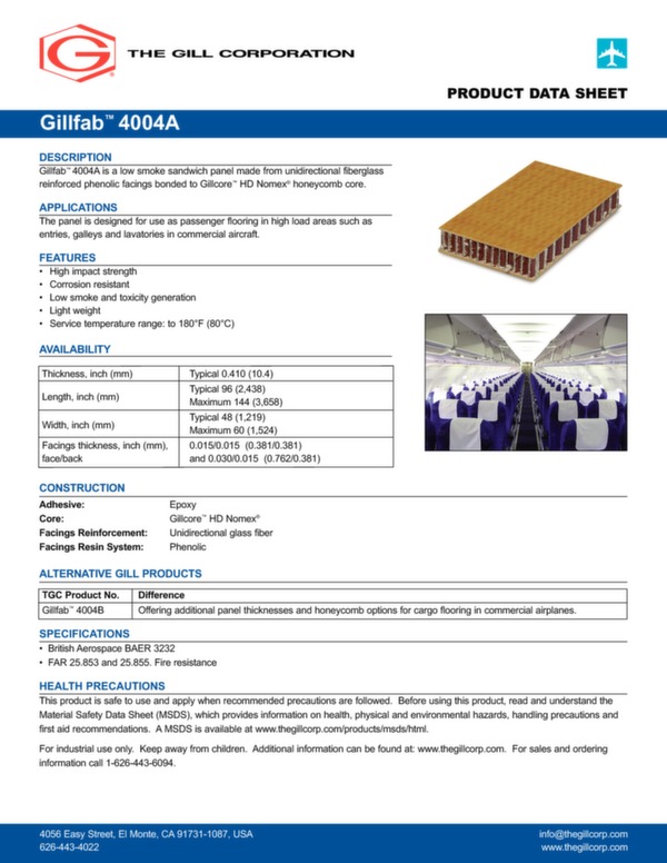 Flooring panel Gillfab 4004A data sheet