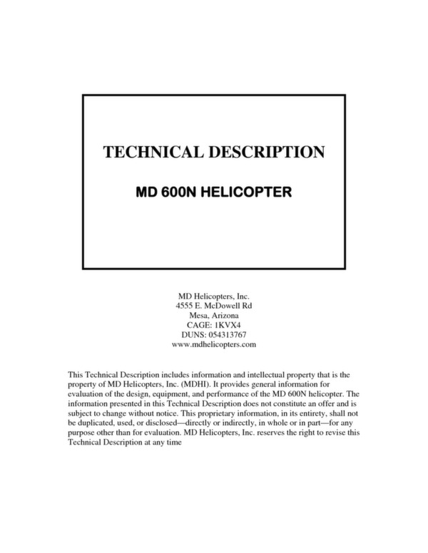 Descritpion technique hélicoptère MD 600N