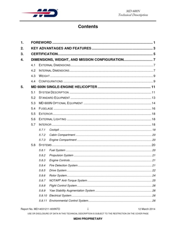 MD 600N helicopter technical descritption