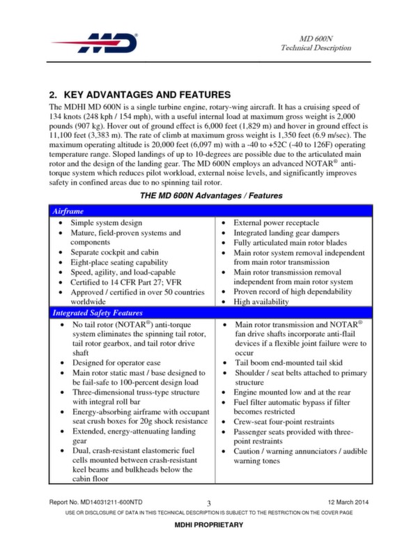 MD 600N helicopter technical descritption