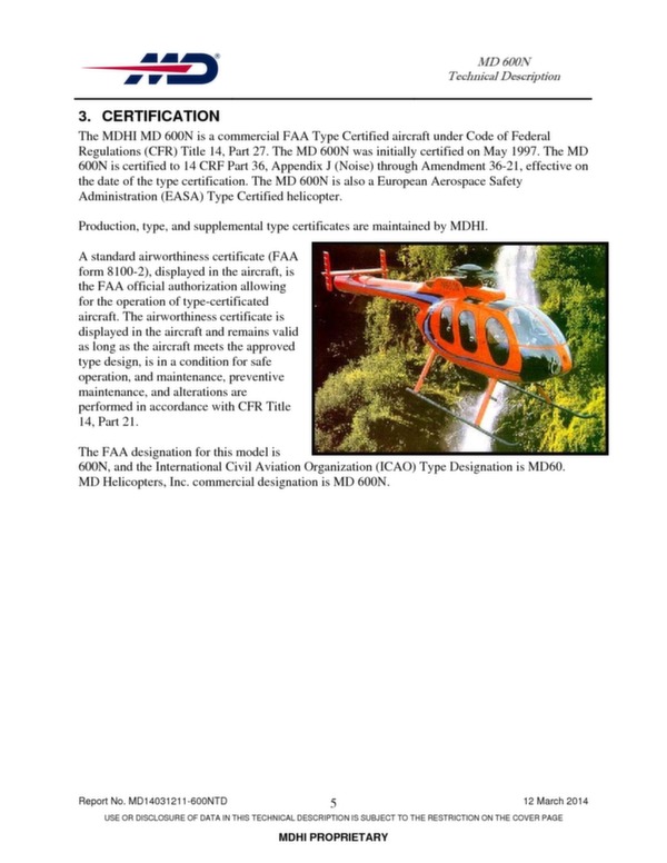 MD 600N helicopter technical descritption