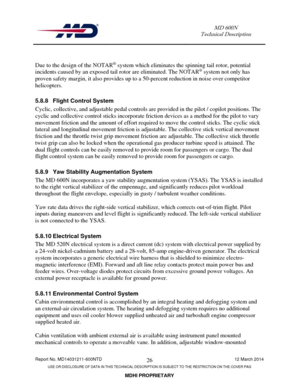 MD 600N helicopter technical descritption