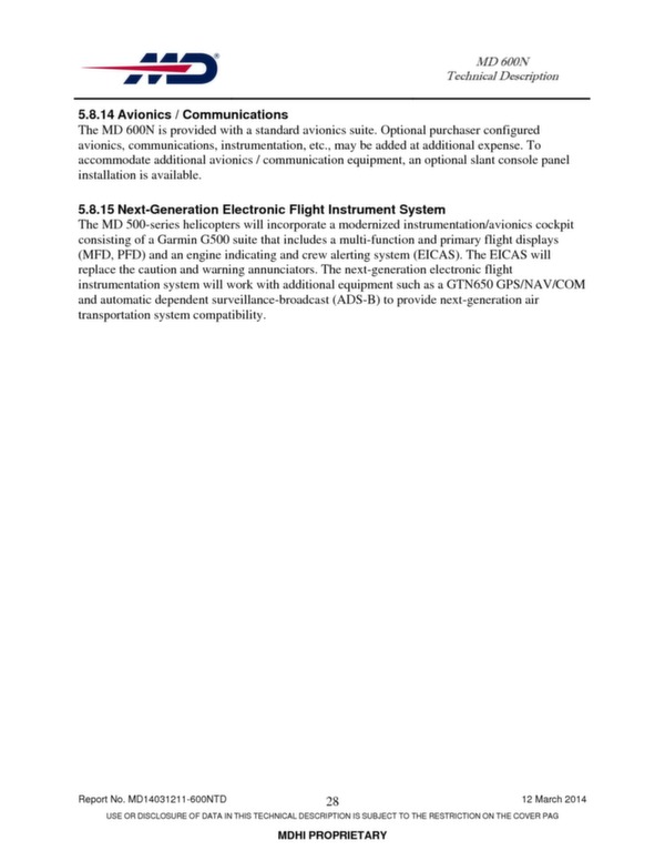 MD 600N helicopter technical descritption