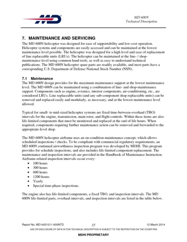 MD 600N helicopter technical descritption