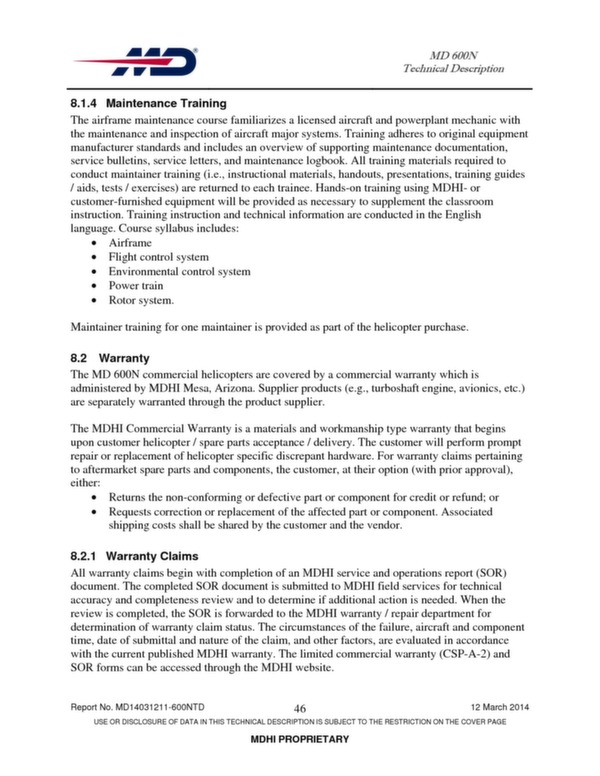 MD 600N helicopter technical descritption